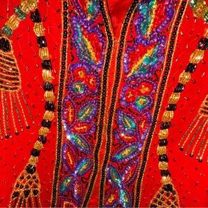 Laurence Kazar Vibrant Red Beaded Blazer